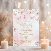 Roze Vlinder Baby shower Meisje Invitation Kaart