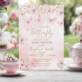 Roze Vlinder Baby shower Meisje Invitation Kaart