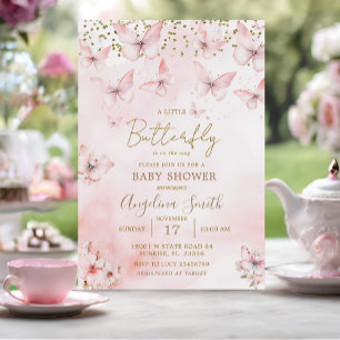 Roze Vlinder Baby shower Meisje Invitation Kaart