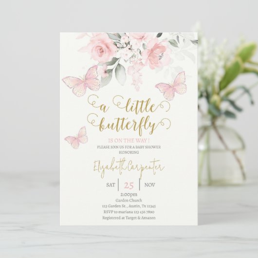 roze vlinder Baby shower meisje Kaart (Staand voorkant)