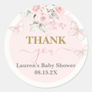 roze vlinder Baby shower meisje Ronde Sticker