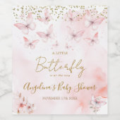 roze vlinder Baby shower meisje Wijn Etiket (Enkel label)