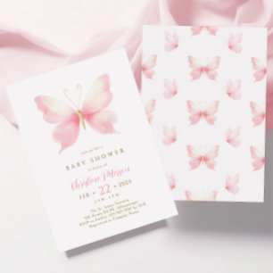 Roze Vlinder Baby Shower Uitnodiging