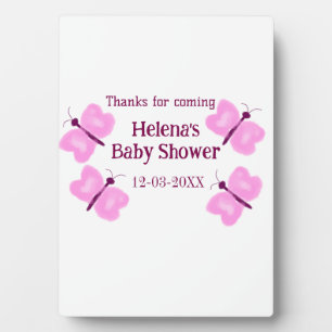Roze vlinder Baby shower waterverf naam toevoegen Fotoplaat