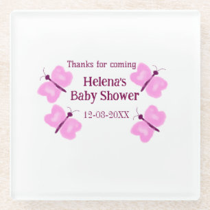 Roze vlinder Baby shower waterverf naam toevoegen Glazen Onderzetter