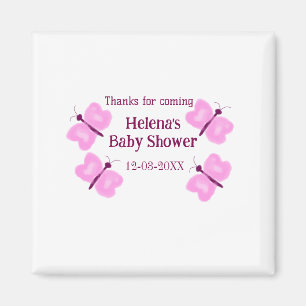 Roze vlinder Baby shower waterverf naam toevoegen Magneet