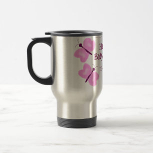 Roze vlinder Baby shower waterverf naam toevoegen Reisbeker