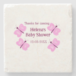 Roze vlinder Baby shower waterverf naam toevoegen Stenen Onderzetter