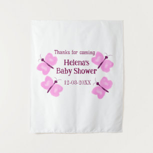 Roze vlinder Baby shower waterverf naam toevoegen Wandkleed