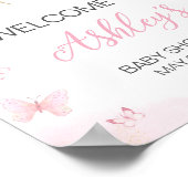 Roze Vlinder Baby shower Welkom Poster (Hoek)
