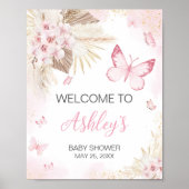 Roze Vlinder Baby shower Welkom Poster (Voorkant)