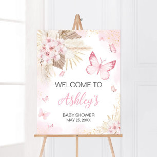 Roze Vlinder Baby shower Welkom Poster