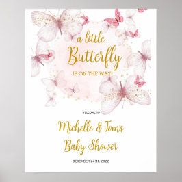 Roze vlinder Baby shower Welkomstteken Poster