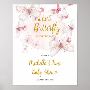 Roze vlinder Baby shower Welkomstteken Poster