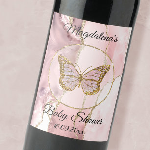 roze vlinder baby shower wijn etiket