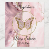 roze vlinder baby shower wijn etiket (Enkel label)