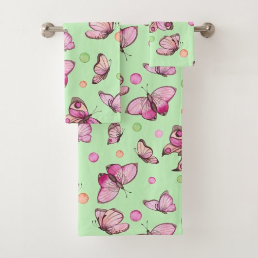 Roze Vlinder Badhanddoek Set Bad Handdoek (Insitu)