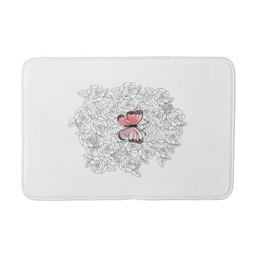 Roze Vlinder Badmat met Rozen (Voorkant)