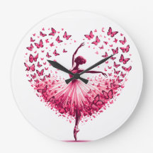 Roze Vlinder Ballerina Hart Wandklok – Elegant