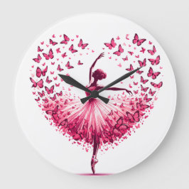 Roze Vlinder Ballerina Hart Wandklok – Elegant