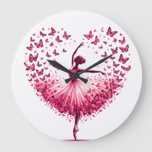 Roze Vlinder Ballerina Hart Wandklok – Elegant