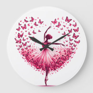 Roze Vlinder Ballerina Hart Wandklok – Elegant
