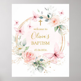 Roze Vlinder Baptisme welkomstbord Poster