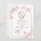 Roze Vlinder Bat Mitzvah Bloem Kaart (Voorkant)
