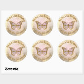 Roze vlinder bedankt voor je komst ronde sticker (Vel)