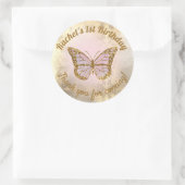 Roze vlinder bedankt voor je komst ronde sticker (Tas)