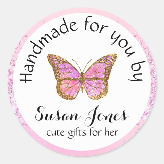 Roze vlinder bedrijf logo ronde sticker (Voorkant)