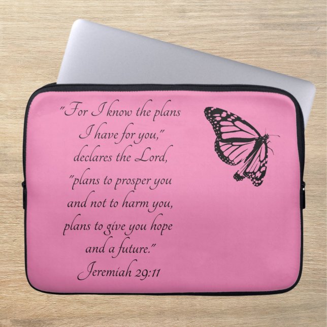 Roze vlinder Bijbelvers Jeremia 29:11 Laptop Sleeve (Creator heeft geüpload)