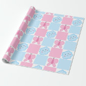 Roze vlinder & blauwe wolken inpakpapier (Uitgerold)