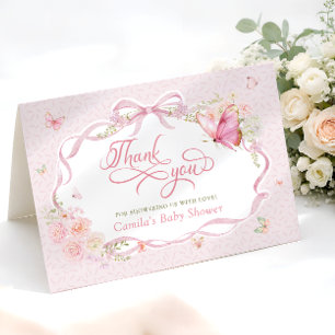 Roze Vlinder Bloem Baby Shower Bedankkaart