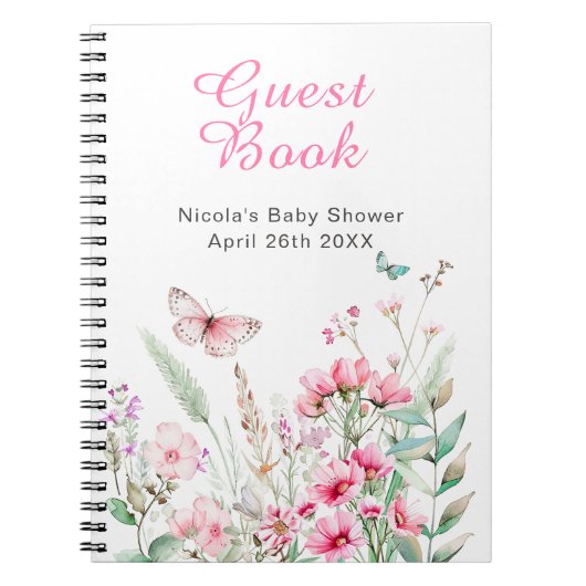 Roze Vlinder Bloem Lentebaby Shower Notitieboek (Voorkant)