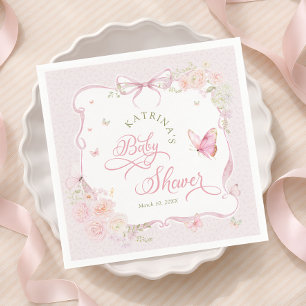 Roze Vlinder Bloem Meisje Baby Shower Servet