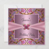 Roze Vlinder Bloem Verjaardagsfeestje Kaart (Voorkant)