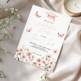 Roze Vlinder Bloemen Afstudeeruitnodiging Kaart