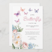 Roze Vlinder Bloemen Baby shower Kaart (Voorkant / Achterkant)