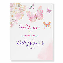 Roze vlinder Bloemen Baby Shower welkomstbord