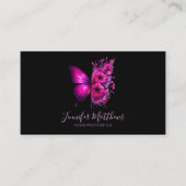 Roze Vlinder Bloemen Elegant Script Visitekaartje (Voorkant)