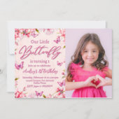 Roze Vlinder Bloemen Meisje Verjaardag Uitnodiging (Voorkant)