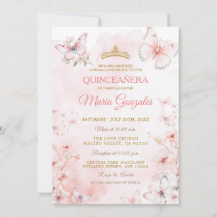 Roze Vlinder Bloemen Quinceañera Kaart