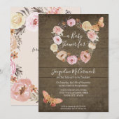 Roze Vlinder Bloemen Rustieke Houten Krans Baby Me Kaart (Voorkant / Achterkant)