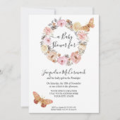 Roze Vlinder Bloemen Waterverf Krans Baby Meisje Kaart (Voorkant)