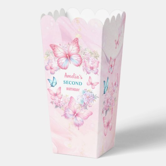 Roze Vlinder Bloemen Zomer Meisje Verjaardag Popco Bedankdoosjes (Achterkant)