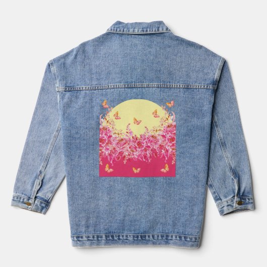 Roze Vlinder Bloemendеним Jasje Denim Jacket (Achterkant)