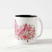 Roze Vlinder Bloemendesign Tweekleurige Koffiemok (Voorkant rechts)