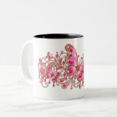 Roze Vlinder Bloemendesign Tweekleurige Koffiemok (Voorkant links)