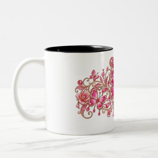 Roze Vlinder Bloemendesign Tweekleurige Koffiemok (Links)